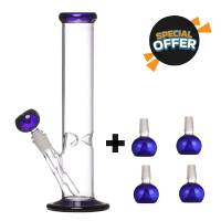 Moksha Deal ! 12 inch Glass Ice Waterpipe Hookah Smoking Bong Pipe (30cm, Blue) and Glass Bowl for Glass Waterpipe Bong. (14.4 mm, Blue) - Set of 4 Pieces (OSCT-BL-301BU)