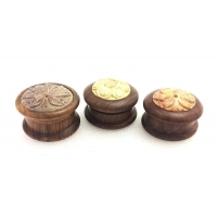 Moksha Classic Sheesham Wooden Herb Grinder with Stone Leaf Engraved, 2 Parts, Brown, 2-Inch